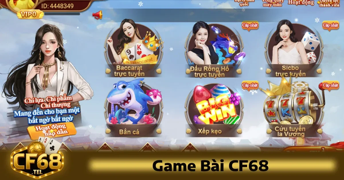 Game bài CF68 1 Game bài CF68 luôn cập nhật và bổ sung các trò chơi mới phù hợp với xu hướng và sở thích của cộng đồng game thủ