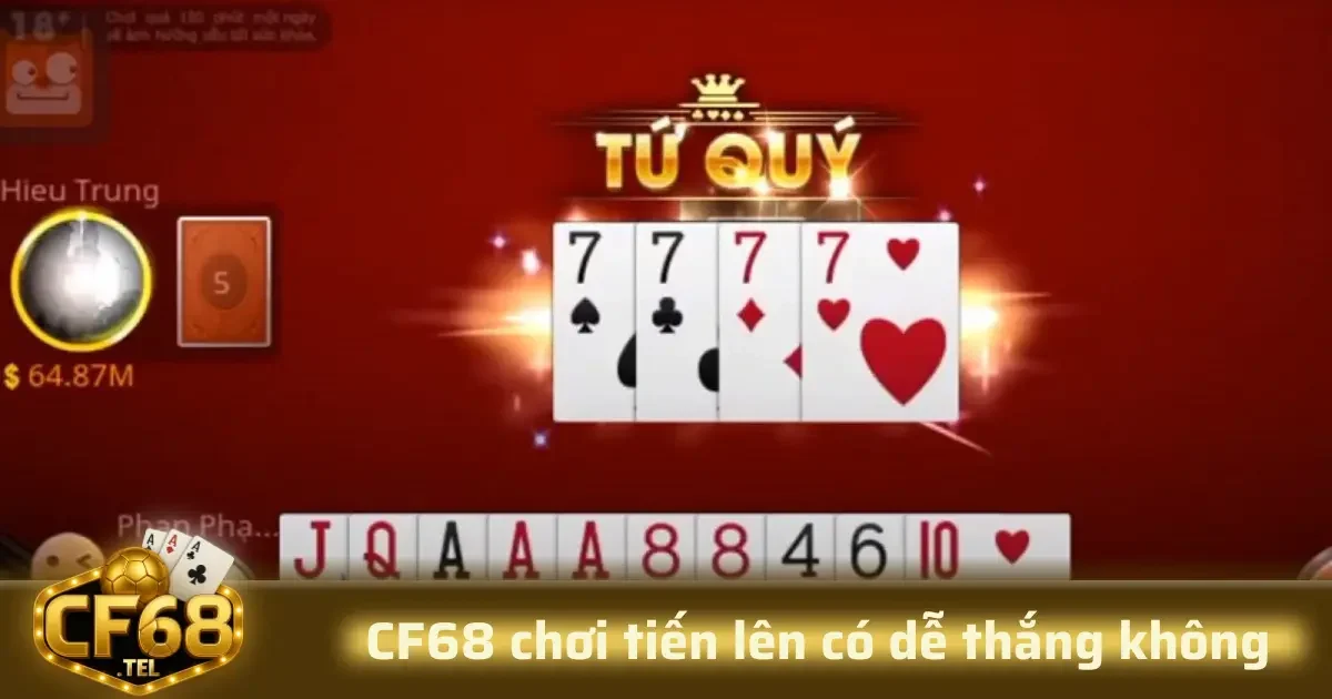 CF68 Chơi Tiến Lên Có Dễ Thắng Không 2 Dù rằng CF68 chơi tiến lên có dễ thắng không là câu hỏi phổ biến, nhưng để đưa ra câu trả lời chính xác, chúng ta cần xem xét dựa trên các kinh nghiệm thực tế của game thủ đã chơi lâu dài tại nền tảng này.